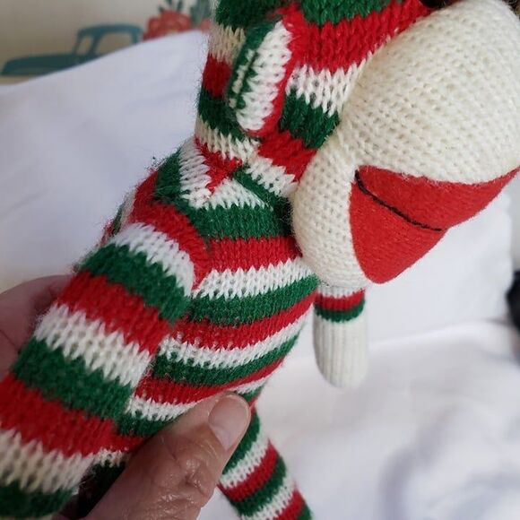 Funny Little Christmas Red Green Stripe Sock Monkey 10" Plush Stuffed Animal - Picture 9 of 9